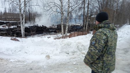 Пожар под Архангельском полностью уничтожил дом и погубил пенсионерку